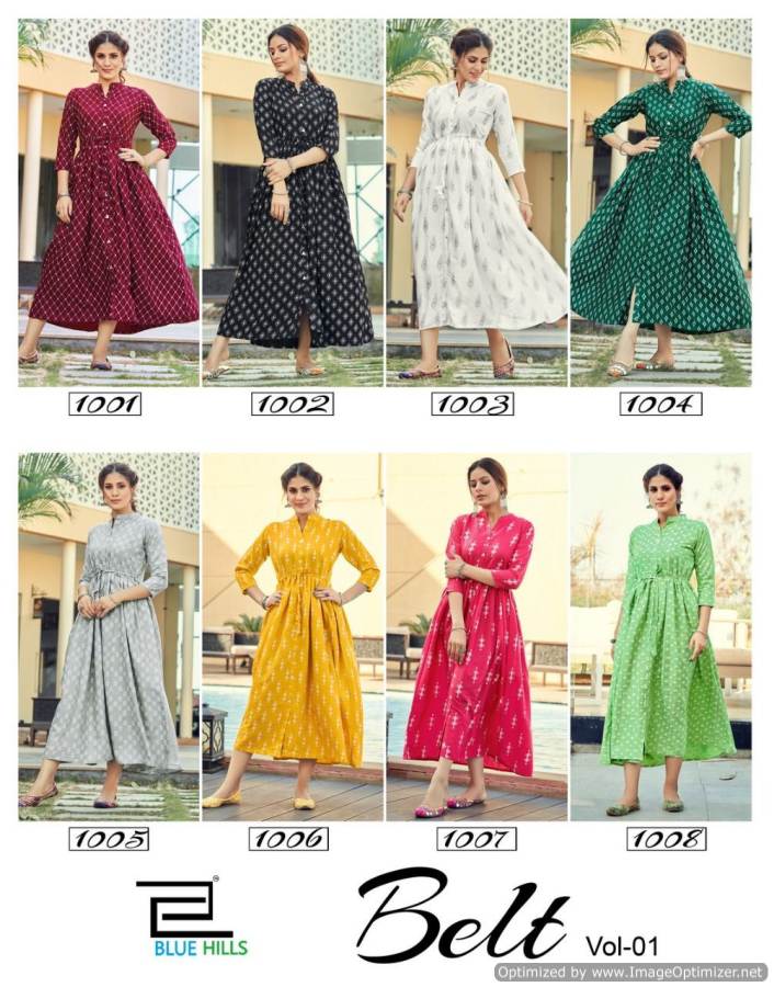 Blue Hills Belt 1 Designer Party Wear Rayon Long Anarkali Kurti Collection